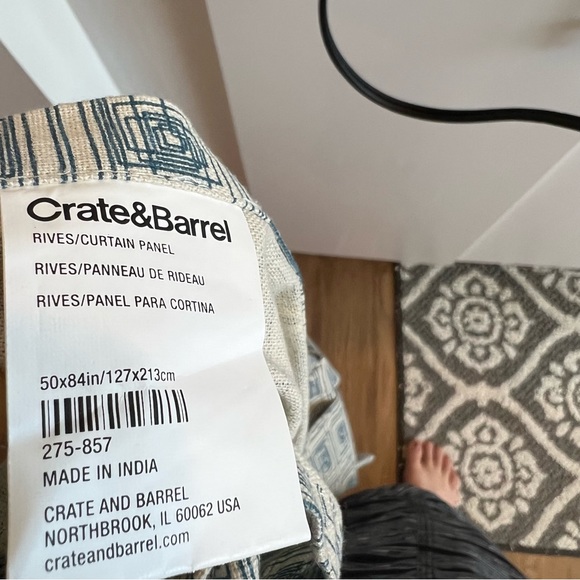 Crate & Barrel 50x84 curtain panel tan with teal pattern - Picture 10 of 11